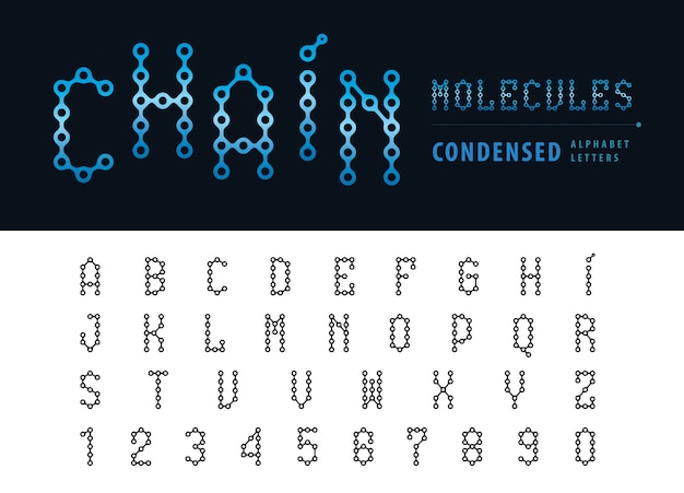 Vector of abstract chain alphabet letters and numbers, condensed fonts