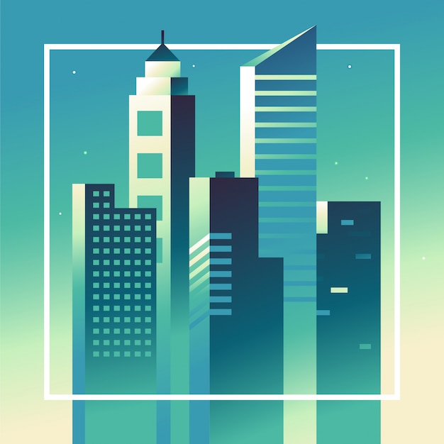 Vector vector abstract city landscape in bright gradient colors