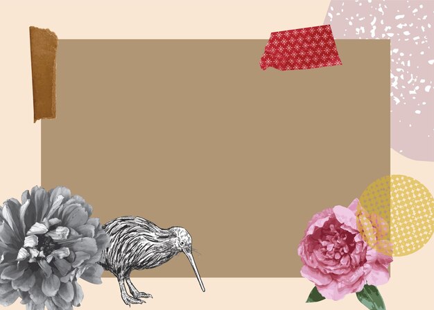 Vector Abstract Collage Art With Flowers And Kiwi Bird And Blank Space