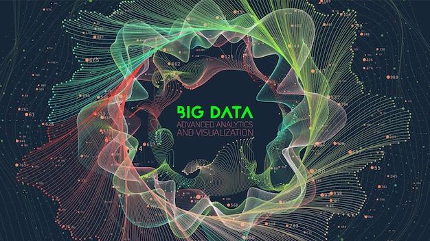 Vettore visualizzazione di ordinamento delle informazioni di big data colorate astratte di vettore. social network, analisi finanziaria di database complessi. chiarimento della complessità delle informazioni visive. grafico di dati intricato.