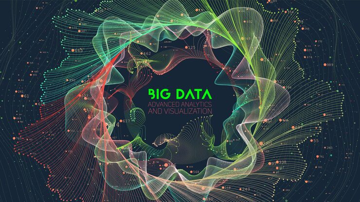 Vector vector abstract colorful big data information sorting visualization. social network, financial analysis of complex databases. visual information complexity clarification. intricate data graphic.