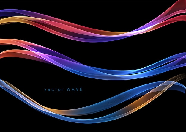 Vector vector abstract colorful flowing wave lines isolated on black background