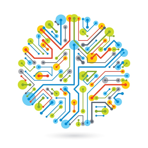 Vector vector abstract computer circuit board illustration, circular technology element with connections. electronics theme web design.