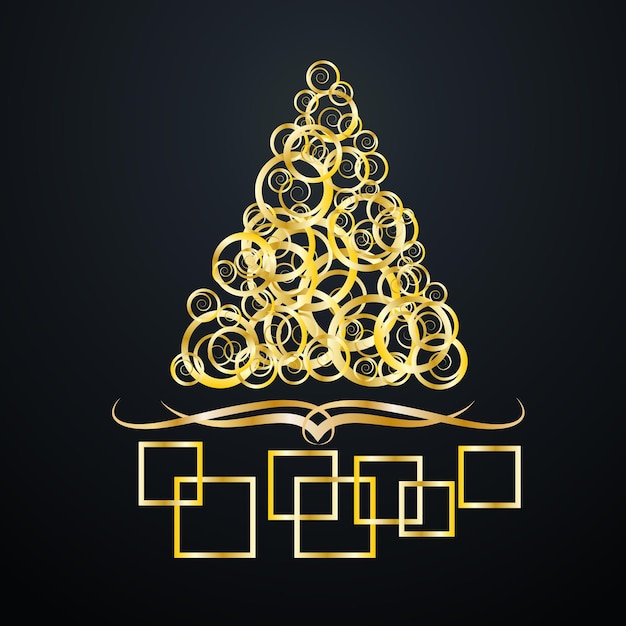 Vector vector abstract cover golden christmas tree with curly on black background