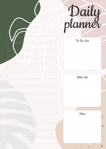 Vector vector abstract dagelijkse planner sjabloon met planten