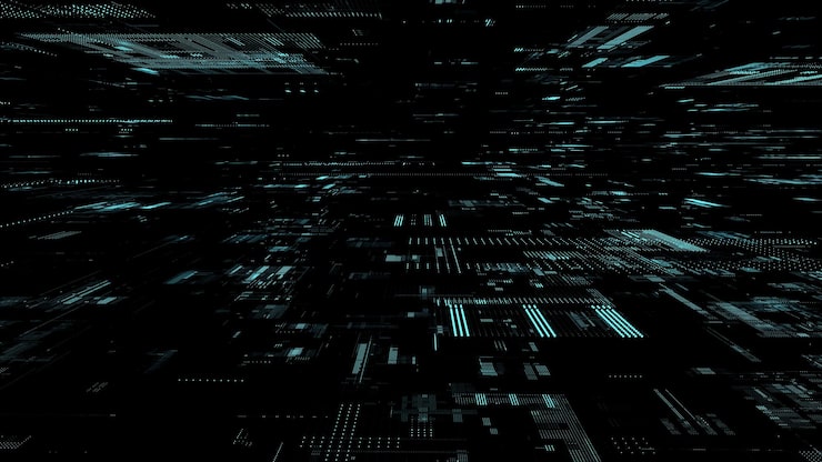 Вектор vector abstract digital background matrix cyberspace with moving data technology cyber security futuristic space concept hacking sorting and analysis big data binary code dots flow