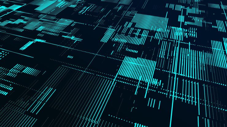 Vector vector abstract digital cyberspace with moving particles cyber security database matrix technology decoder futuristic hitech background with dots high speed big data