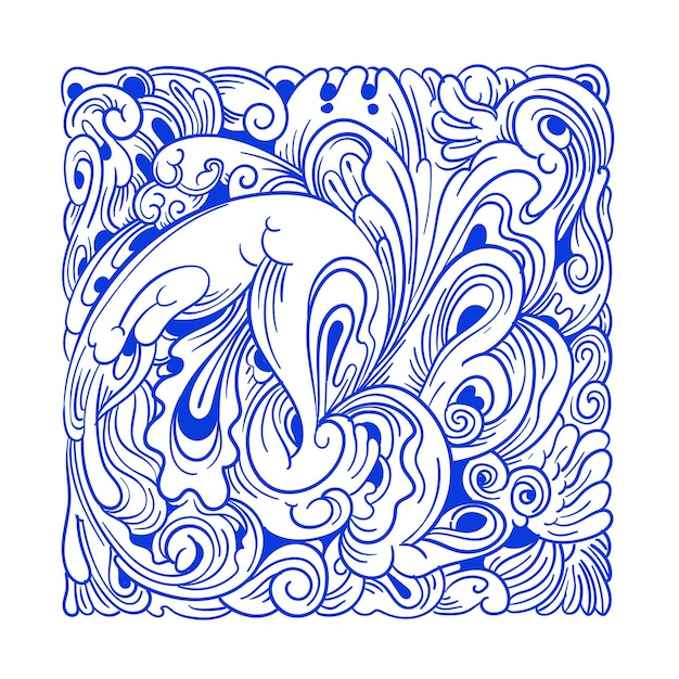 Vector abstract ethnic and culture doodle illustration in blue color for background