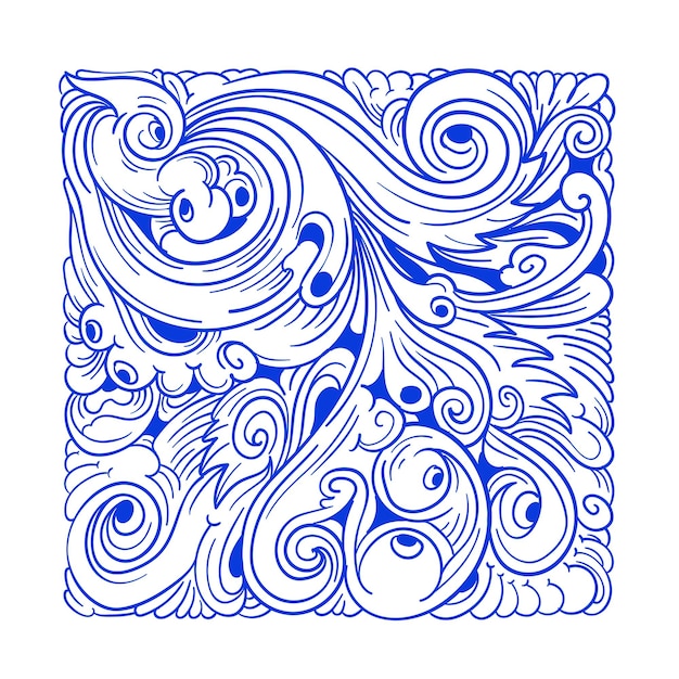 Vector abstract ethnic and culture doodle illustration in blue color for background