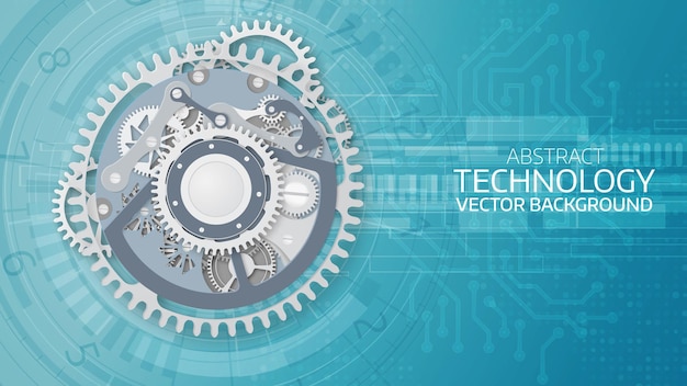 Tecnologia futuristica astratta di vettore 3d carta a orologeria sul circuito stampato concetto di telecomunicazioni digitali di ingegneria hitech con spazio per contenuto modello web presentazione tecnologia aziendale