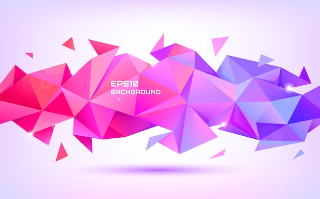 Vector abstract geometric low poly 3d shape. origami facet style banner, background. purple and red triangles poster, horizontal orientation