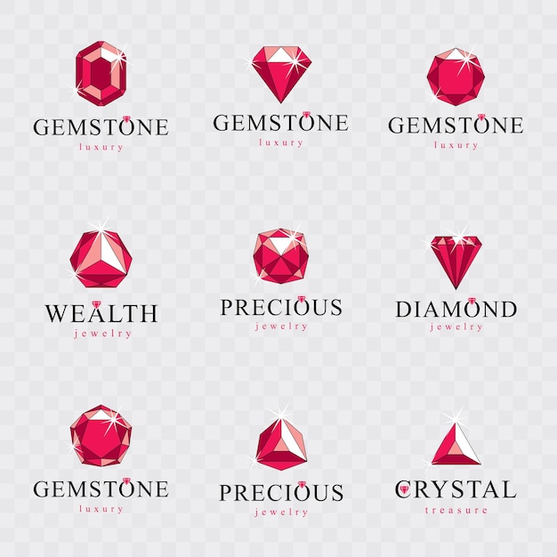 Vector abstract geometric shapes best for use as luxury logo. Collection of vector glossy gemstone design elements.