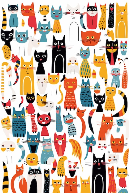 vector abstract hand drawn pets cartoon pattern