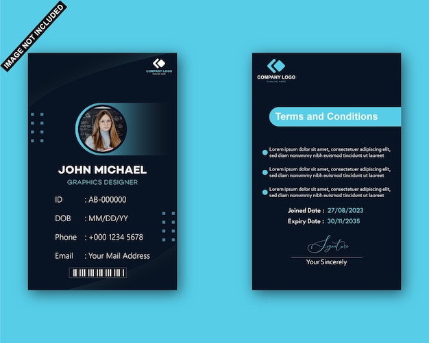 터 추상 ID 배지 템플릿 기업 ID 카드 사무실 ID 카드 일러스트 전면 및 후면 ID