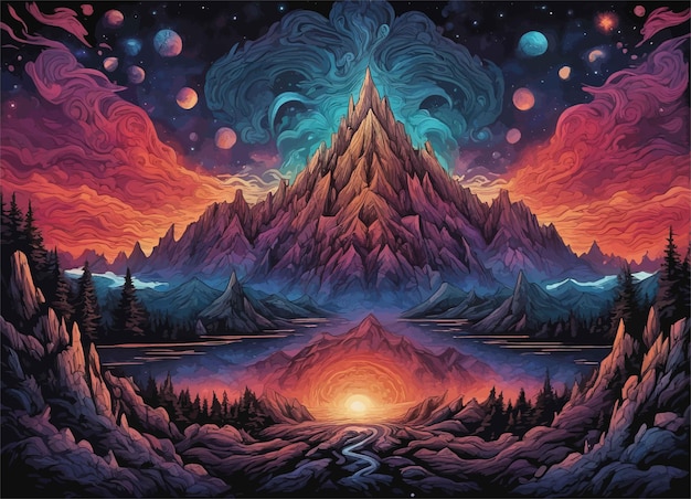 ベクトル 山と星のベクトルの抽象的なイラストの背景ベクトルの抽象的なイラストの背景