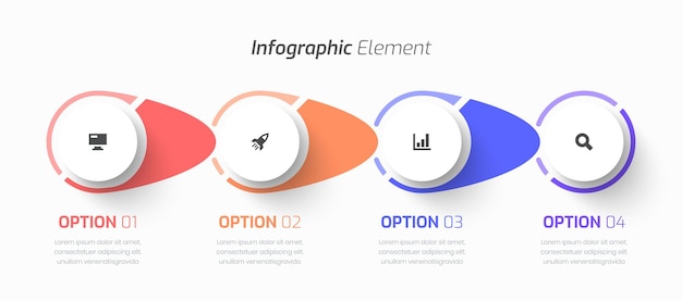 벡터 서클 라벨 아이콘과 프레젠테이션에 대한 4 가지 옵션과 함께  ⁇ 터 추상 인포그래픽 비즈니스