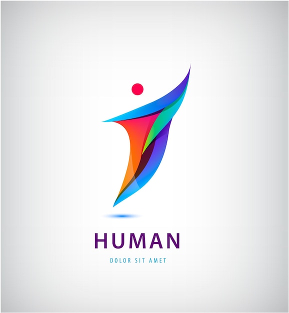 Vector abstract man silhouette logo, human positive icon, gradient stylized person, human figure, rising hand up.