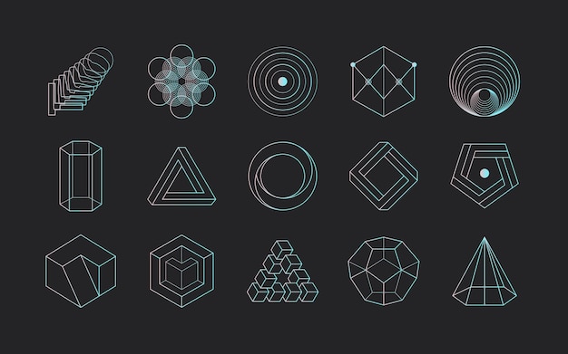 Vector abstract modern set geometric icon design in trendy linear style