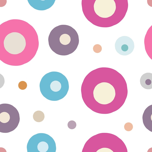 Vector abstract multicolored circles and dots pattern. Digital scrap paper. Simple shapes in pastel colors. For design of surfaces, textiles, packaging, backgrounds. Children's theme