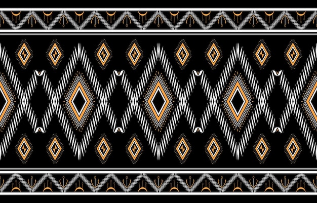 Векторный абстрактный узор геометрического этнического черно-белого и оранжевого цвета