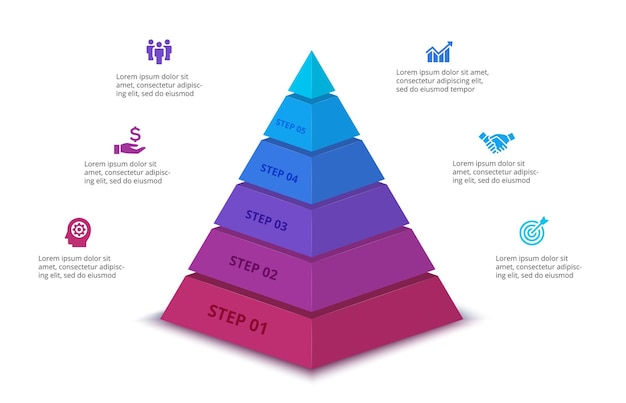 Vettore piramide astratta vettoriale per infografica con 6 fasi illustrazione di cinque livelli di gerarchia