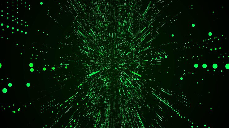 Vector vector abstract scifi tunnel digital database cyberspace decoding algorithms hacked software in funnel wormhole with cyber security from particles 3d portal