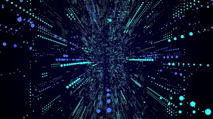 Vector vector abstract scifi tunnel digital database cyberspace decoding algorithms hacked software in funnel wormhole with cyber security from particles 3d portal