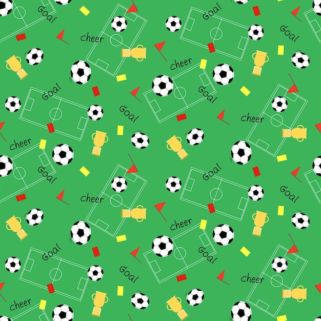 vector abstract seamless pattern element of football or soccer on green grass background sport