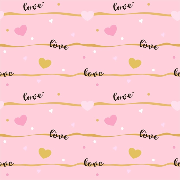 Vector  abstract seamless pattern of  heart wording love line and dot on pink background