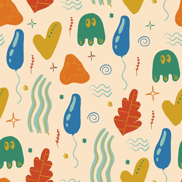 Vector abstract seamless pattern Repeating various hand drawing elements of various shapes