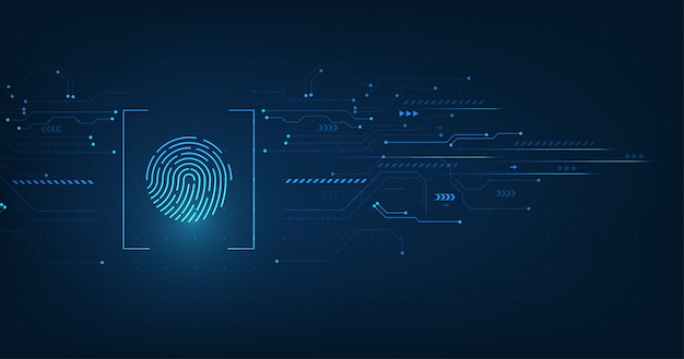Vector vector abstract security system concept with fingerprint on technology background.