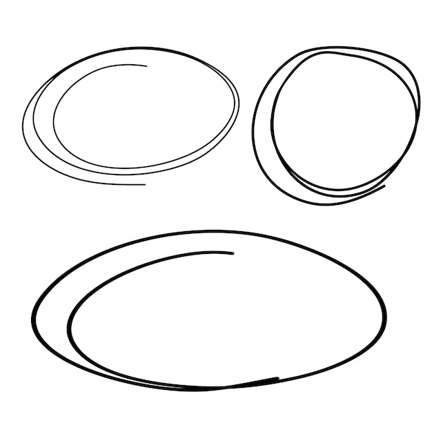 Vector vector abstract set of round frames black oval doodle sketch isolated ink drawn lines for design