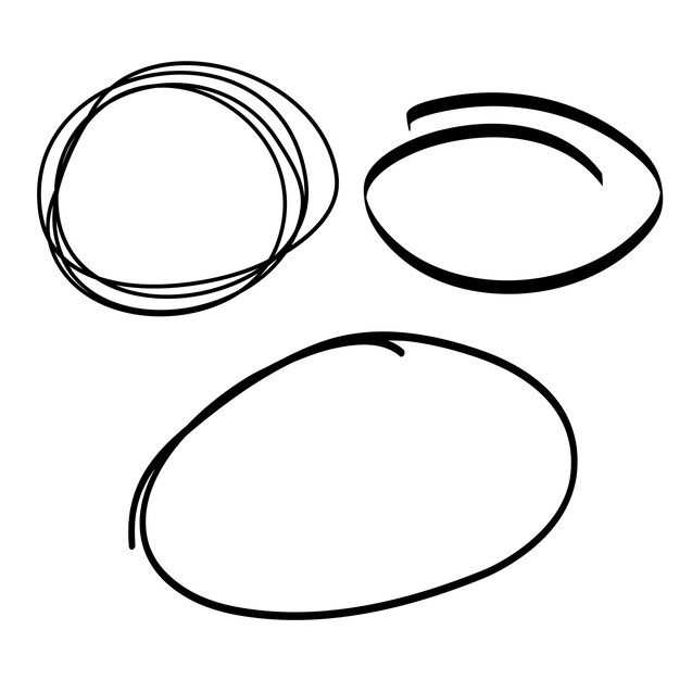 Vector abstract set of round frames Black oval doodle sketch Isolated Ink drawn lines for design