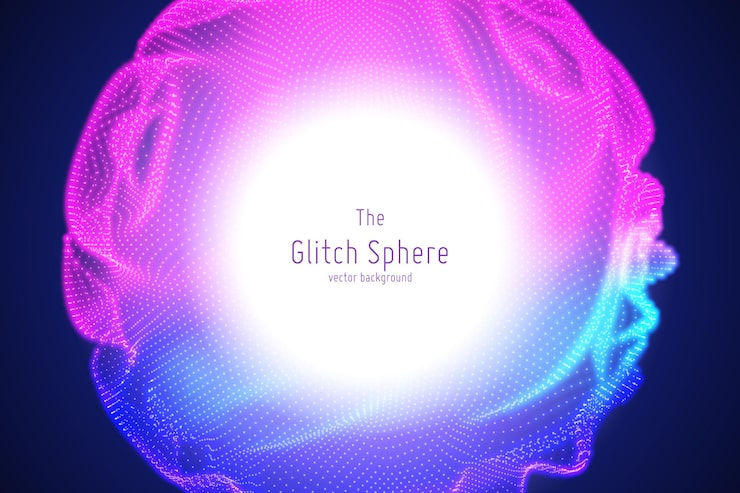 Vector 입자 포인트 배열의 벡터 추상 구 미래 벡터 일러스트 레이 션 기술 디지털 스플래시 또는 데이터 포인트의 폭발 구형 파형 사이버 ui 또는 hud 요소