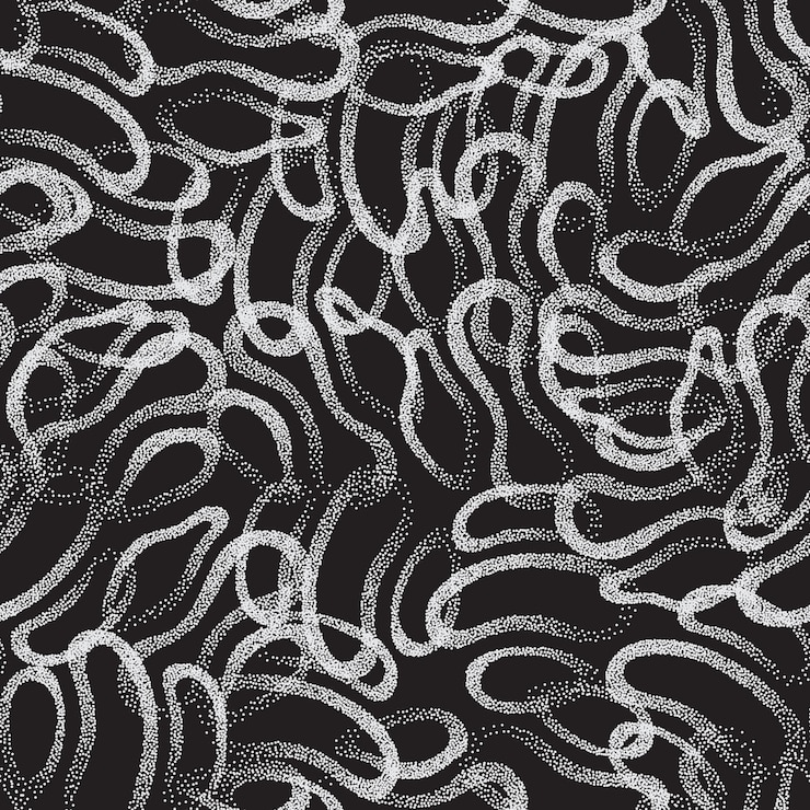 Vector vector abstract stippled weird hippie seamless pattern. handmade tileable geometric dotted grunge white and black solid simple background. bizarre art illustration