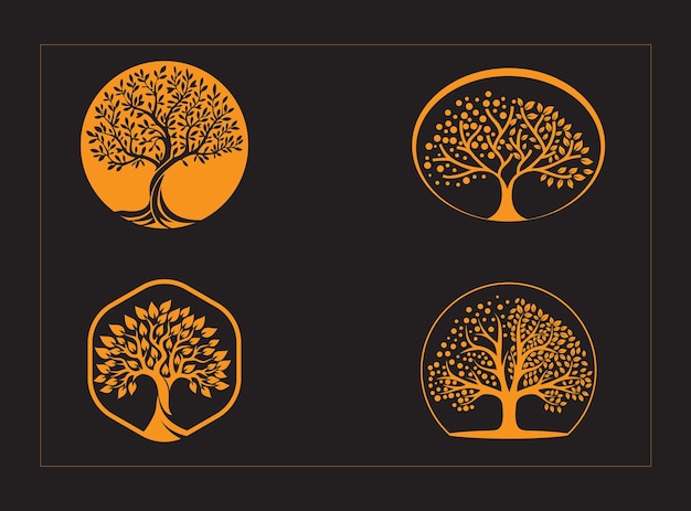 Vector abstract tree logo design and roots logo design with leaf logo design