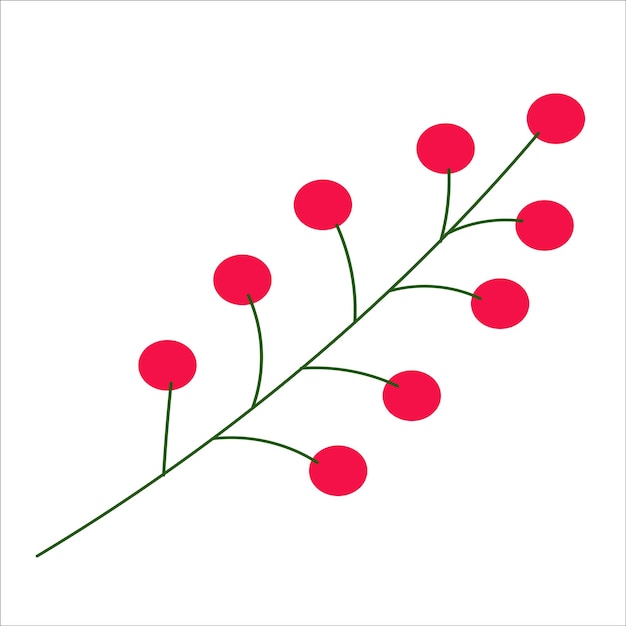 Vector abstract twig plant illustration with red berries