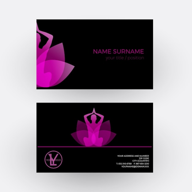 Vector abstract woman and flower concept of spa yoga and relax business card in black