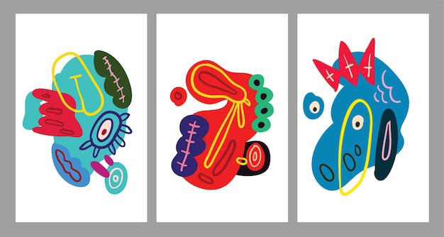 Vector abstracte cartoon doodle schedel bot insect en hoofd kleurrijke illustratie Vloeibare en vloeibare abstracte tribal tattoo sticker en wallpaper achtergrond