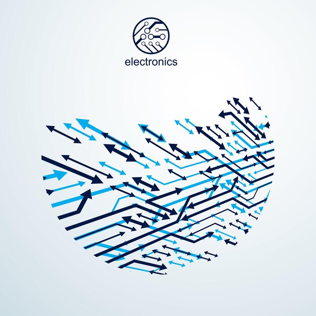 Vector abstracte computer printplaat illustratie, technologie element met verbindingen en pijlen. Elektronica thema webdesign. Moderne technologie communicatie.
