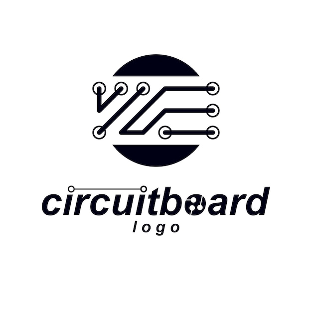 Vector abstracte computer printplaat, technologie element met verbindingen. Elektronica thema webdesign. Technologie innovatie logo.