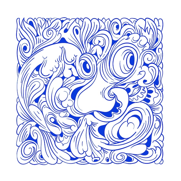 Vector abstracte etnische en cultuur doodle illustratie in blauwe kleur voor achtergrond