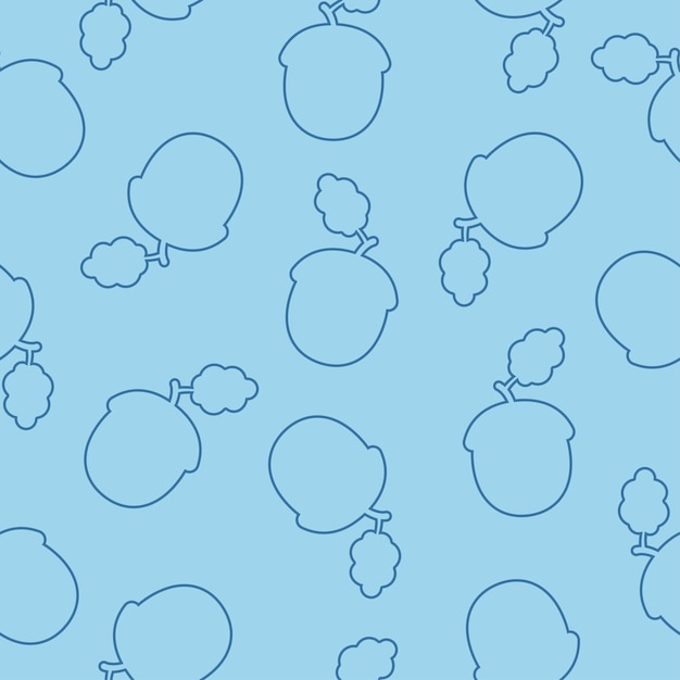 Vector acorns on blue background seamless pattern