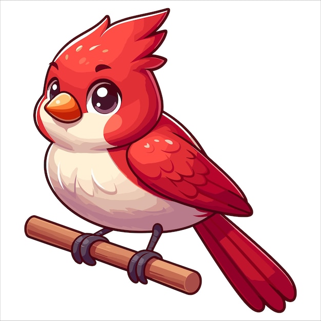 Vettore vetore adorabile cartone animato bell'uccello cardinale isolato su sfondo bianco