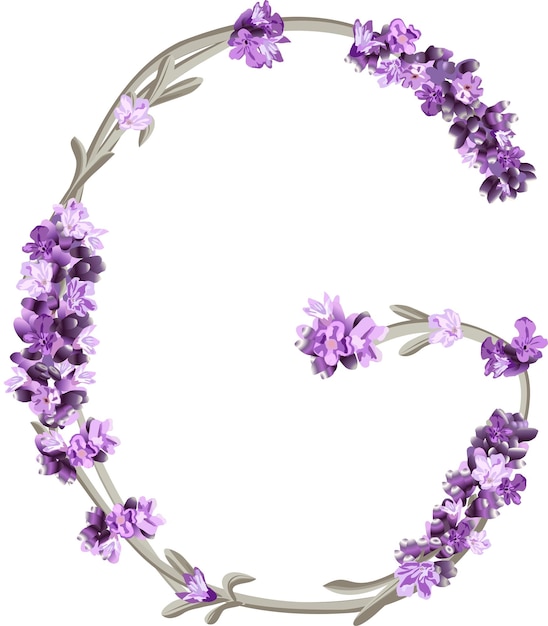 Vector afbeelding van de hoofdletter G van het Engelse alfabet in de vorm van lavendel