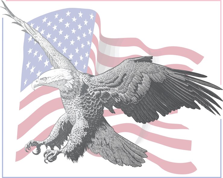 vector afbeelding van een Amerikaanse adelaar op de achtergrond van de vlag van de V.S