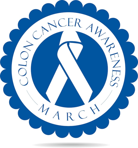 Vector vector afbeelding van een blauwe sticker ter bevordering van colon cancer awareness month