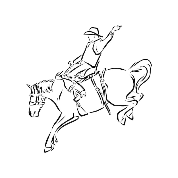 Vector vector afbeelding van een cowboy op een wild paard mustang schetst rodeo vector sketch