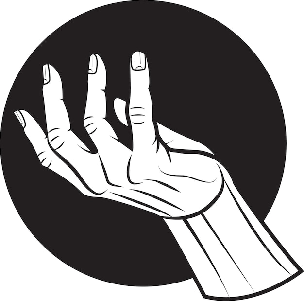 Vector afbeelding van een hand zwart-wit geïsoleerd op transparante achtergrond