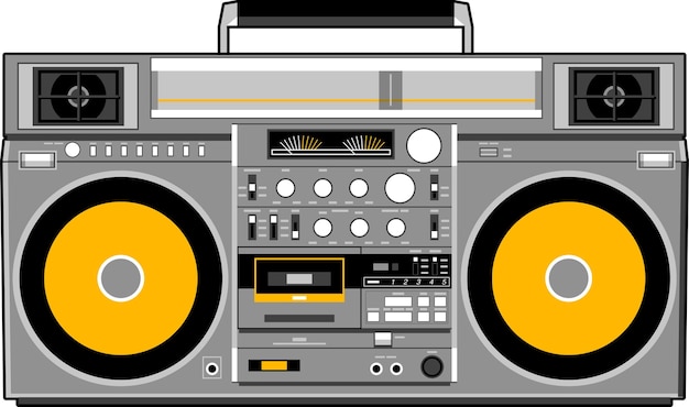 Vector afbeelding van een klassieke boombox. geïnspireerd door het jvc rc-m90-model in zwart en geel